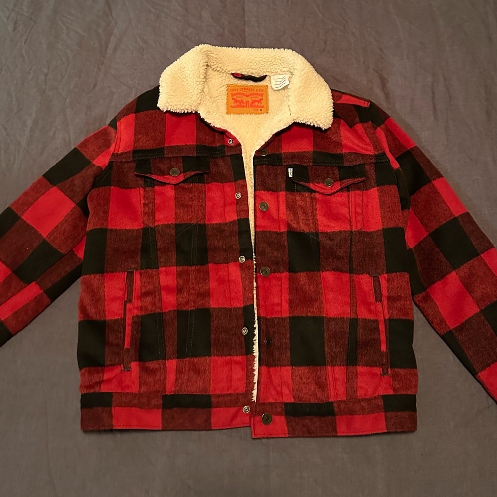 Red and Black Plaid Sherpa Jacket